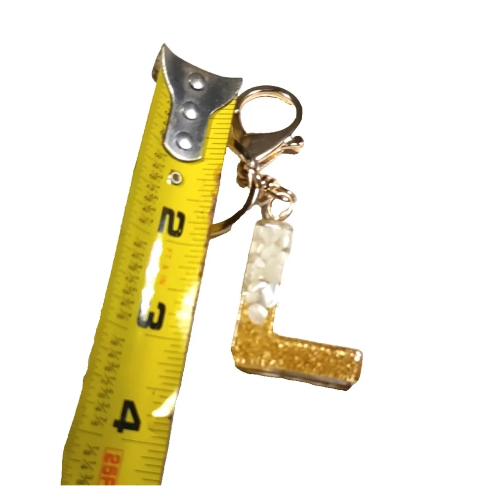 Keychain Purse Clip Initial L Gold Tone White Tassel Acrylic